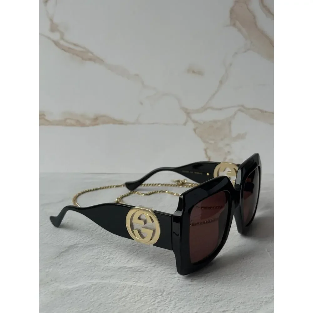 NEW Gucci GG1022S Black Chain Oversized Logo Sunglasses